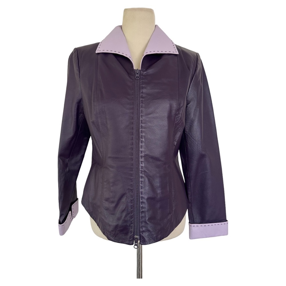Terry Lewis Classic Luxuries Leather Jacket Women Purple/Lilac Combination sz S